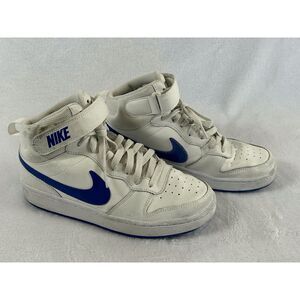 Boy's Youth Nike White w/ Blue Swoosh Sneakers, Size 6 High Tops, EUC